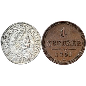 Austria, set of 2 pieces. - 3 krajcar 1637, Graz, 1 krajcar 1851 A, Vienna