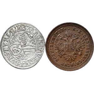 Austria, set of 2 pieces. - 3 krajcar 1637, Graz, 1 krajcar 1851 A, Vienna