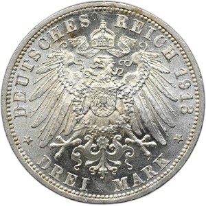 Germany, Prussia, 3 marks 1913 A, Berlin, 25 years of Wilhelm II's reign