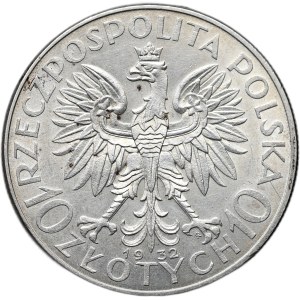 II Rzeczpospolita, 10 zlotych 1932, woman's head, Warsaw