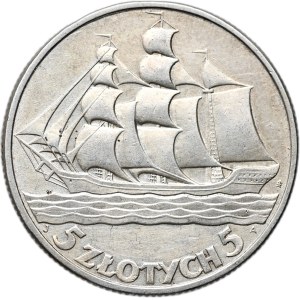 II Rzeczpospolita, 5 zlotys 1936, sailing ship