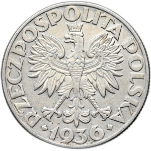 II Rzeczpospolita, 5 zlotys 1936, sailing ship