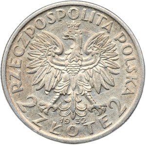 II Rzeczpospolita, 2 zloté 1932, hlava ženy, Varšava