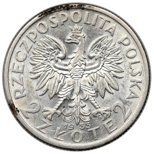 II Rzeczpospolita, 2 złote 1933, głowa kobiety, Warszawa