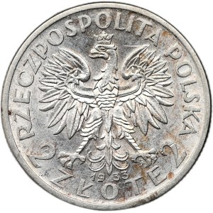II Rzeczpospolita, 2 zloté 1933, hlava ženy, Varšava