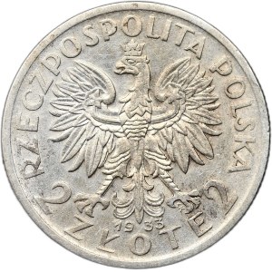 II Rzeczpospolita, 2 zlotys 1933, tête de femme, Varsovie
