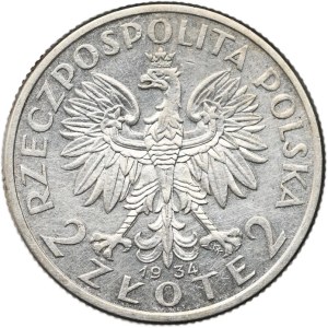 La Deuxième République polonaise, 2 zlotys 1934, tête de femme