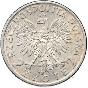 Die Zweite Polnische Republik, 2 Zloty 1934, weiblicher Kopf