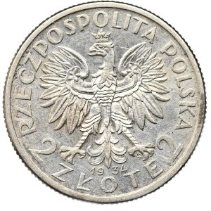 Die Zweite Polnische Republik, 2 Zloty 1934, weiblicher Kopf