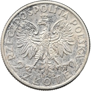 Die Zweite Polnische Republik, 2 Zloty 1934, weiblicher Kopf
