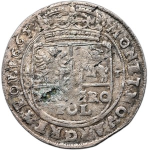 John Casimir, tymf 1665, Bydgoszcz, no dots next to abbreviation POL, unsigned punctuation