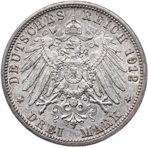 Germany, Württemberg, 3 marks 1912 F, Stuttgart
