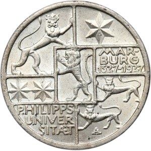 Nemecko, Weimarská republika, 3 Marky 1927 A, 400 rokov univerzity v Marburgu