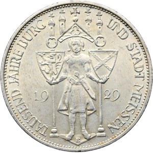 Niemcy, Republika Weimarska, 3 marki 1929 E, Muldenhütten, 1000-lecie Miśni