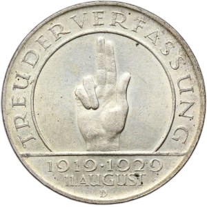 Germany, Weimar Republic, 3 Marks 1929 D, Munich, Hindenburg Oath of Office