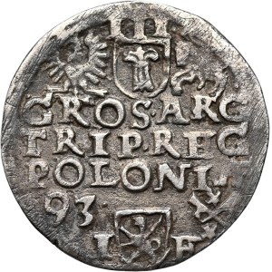 Sigismund III. Vasa, Trojak 1593, Poznań, breites Gesicht des Königs, Datum links. Undatiert.