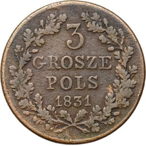 November Uprising, 3 pennies 1831, Eagle's paws simple