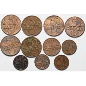 Ensemble de 11 pièces de la Seconde République 5,2 et 1 grosz 1936-1939