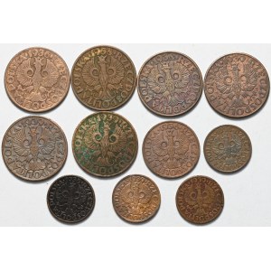 Ensemble de 11 pièces de la Seconde République 5,2 et 1 grosz 1936-1939