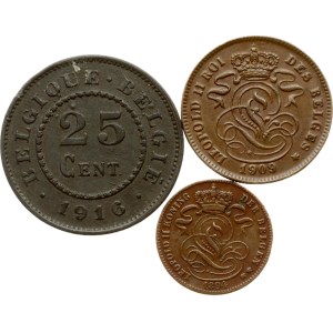 Belgicko 1 - 25 centov 1894-1916 Sada 3 mincí
