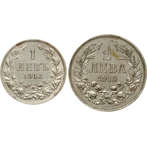 Bulgaria 1 & 2 Leva 1913 Lot of 2 coins