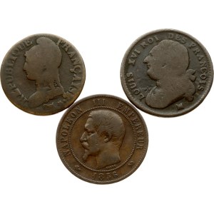 France 12 Denier - 10 Centimes 1792-1856 Lot of 3 coins