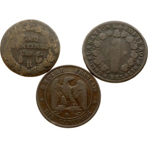 France 12 Denier - 10 Centimes 1792-1856 Lot of 3 coins