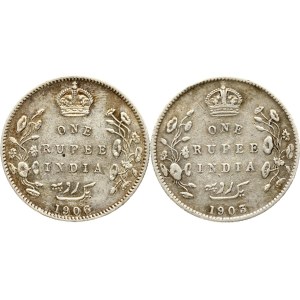 India British Rupee 1903 & 1906 Lot of 2 coins