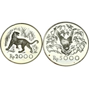 Indonesia 2000 & 5000 Rupiah 1974 Lot of 2 coins