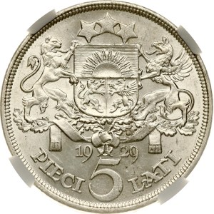 Lotyšsko 5 Lati 1929 NGC MS 61