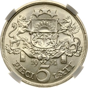 Latvia 5 Lati 1931 NGC UNC DETAILS