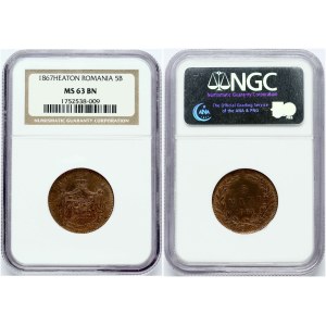 Roumanie 5 Bani 1867 HEATON NGC MS 63 BN