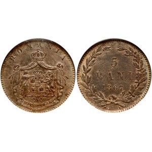 Roumanie 5 Bani 1867 HEATON NGC MS 63 BN