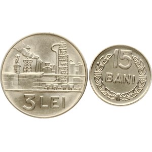 Romania 3 Lei 1963 & 15 Bani 1966 Lot of 2 coins