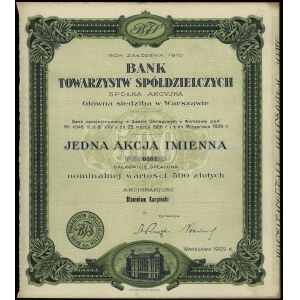 Poland, registered share for 500 zlotys, 1929, Warsaw