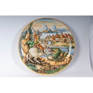 Saint George and the Dragon, polychrome ceramic plate