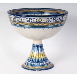 Polychrome ceramic advertising cup