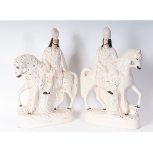 Couple of knights on horseback in parade dress first half of the 20th century