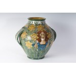 Two-handled vase in polychrome ceramic early 20th century