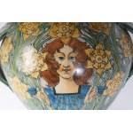 Two-handled vase in polychrome ceramic early 20th century