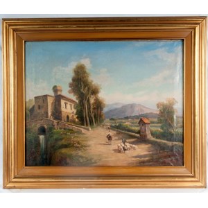 ACHILLE CARELLI (1852 - 1921) Landscape with farmers and herds