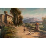 ACHILLE CARELLI (1852 - 1921) Landscape with farmers and herds