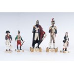 Lot of five polychrome porcelain military figures mid-20th century