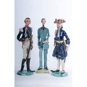 Lot of three polychrome ceramic figures of soldiers second half of the 20th century