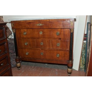 Rectangular veneered chest of drawers with four drawers Tuscany, early 20th century