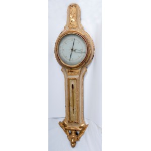 Golden wooden barometer with thermometer early 20th century