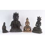 Lot of three Buddhas and a Guanyin Indochinese art 18th/19th century