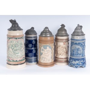 Lot of five beer mugs first quarter of the 20th century