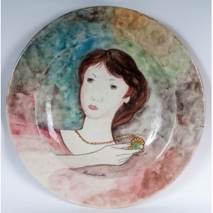 REMO BRINDISI (Roma, 1918 - Lido di Spina, 1996) Polychrome ceramic pomp plate second half of the 20th century