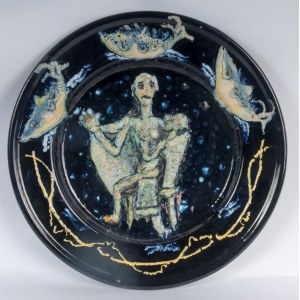 ROBERTO BENTINI (Massalombarda, 1927 - Castelli d'Abruzzo, 2003) "Black Madonna" - Polychrome ceramic pomp plate